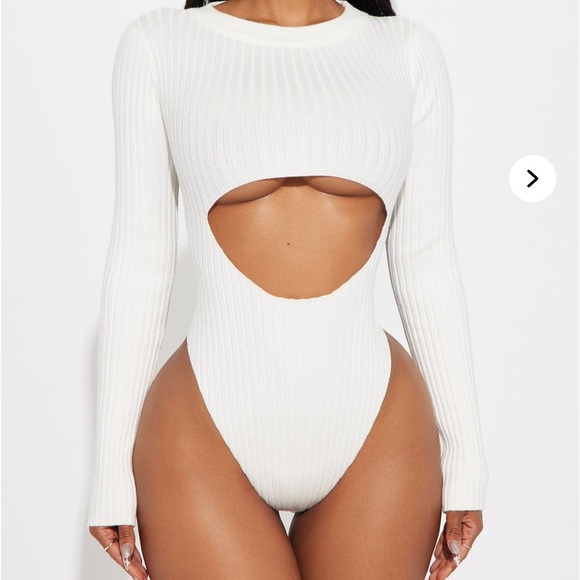 White Ribbed Cutout Bodysuit - Picture 1 of 5